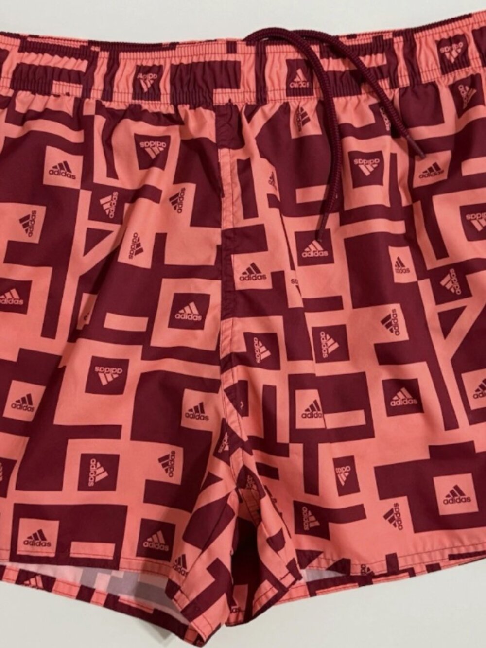 NEW Men's ADIDAS Logo Orange Graphic Swim Shorts Size Large 3” Inseam
